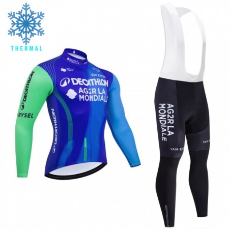 Completo Maglia ML + Pantaloncino con bretelle ML 2025 Decathlon Ag2r Winter Invernale Blu